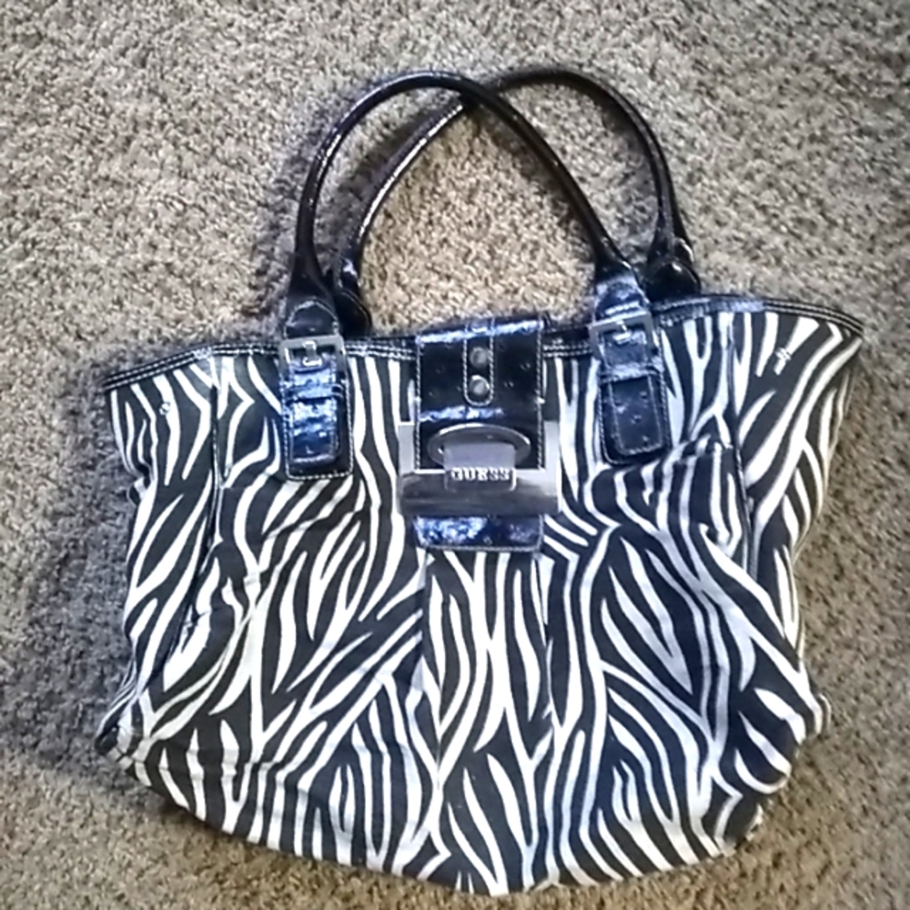 Guess zebra striped canvas bag